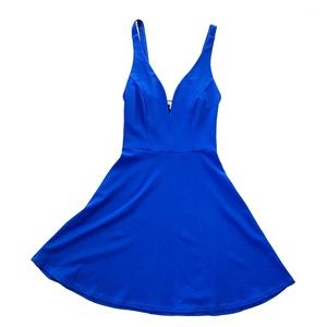 Blue V-neck Fit and Flare Dress